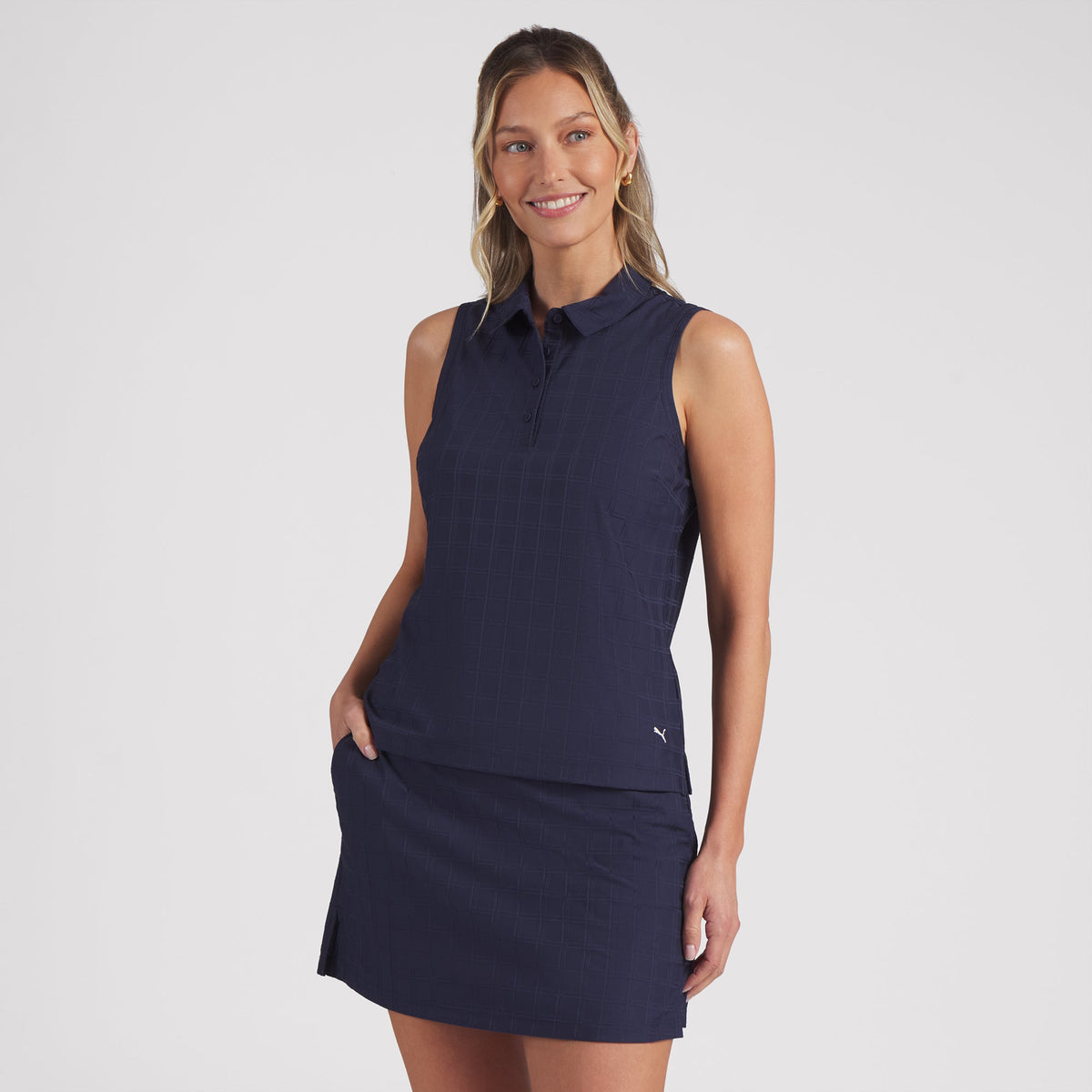 Women's Plaid Knit Sleeveless Golf Polo